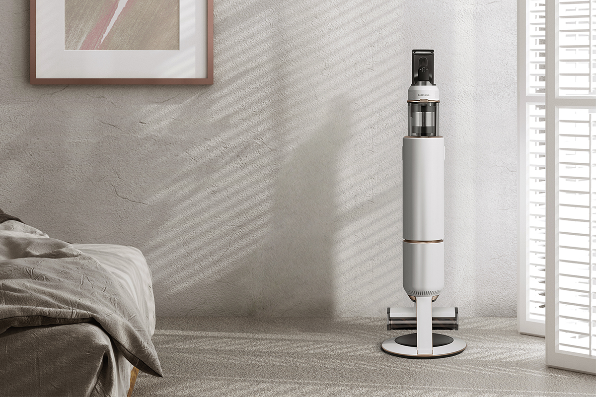 squarerooms samsung bespoke jet handheld stick vacuum cleaner white minimalist luxury bedroom