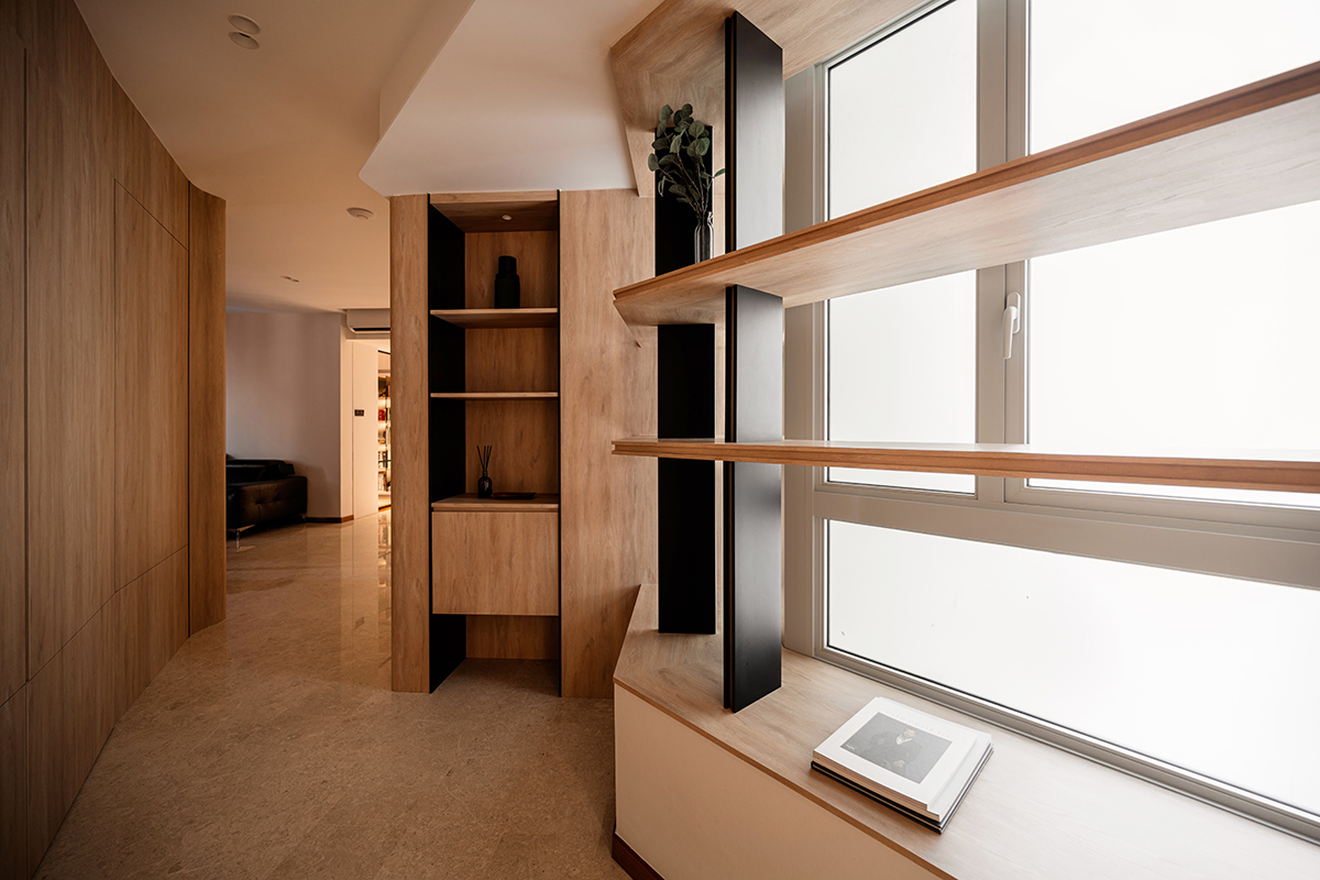 squarerooms kdot interior design home condominium renovation makeover style look minimalist wood aesthetic shelf storage curved