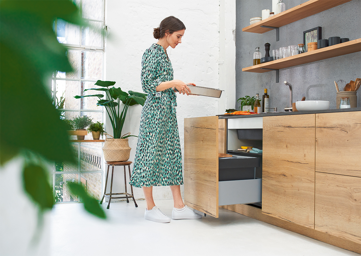 squarerooms blanco kitchen fontas ii sink waste bin solution under cabinet slide out drawer mount throwing waste countertop laminates wood look