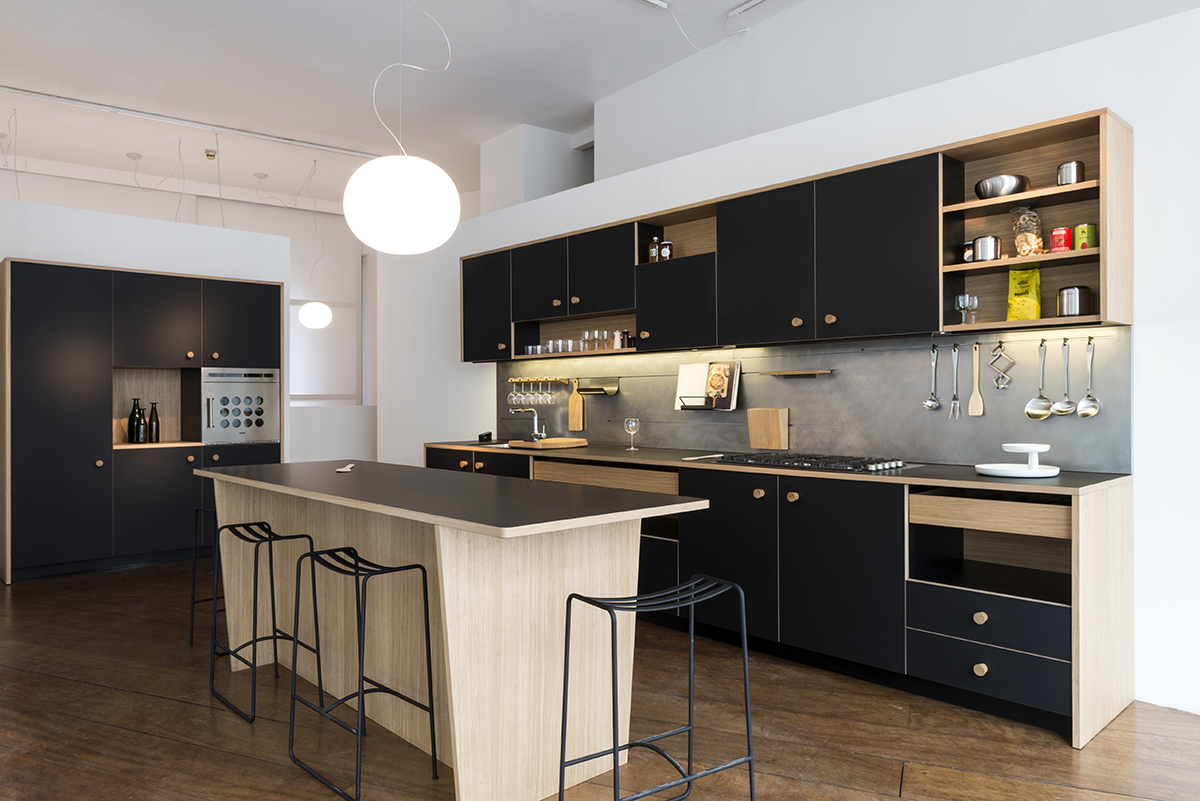 squarerooms formica fenix surfaces kitchen modern black wood cream industrial look design island