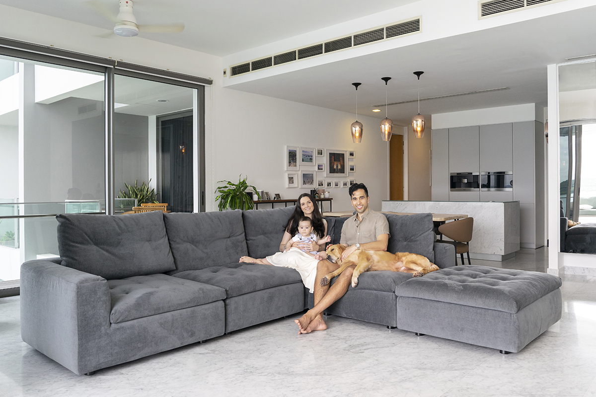 squarerooms king living furniture max sofa couch grey couch living room photo modern minimalist furnishings apartment expat couple child toddler dog golden retriever family
