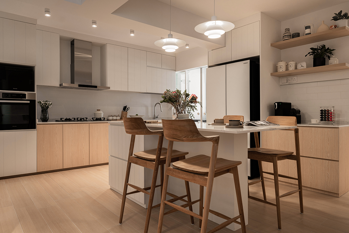 squarerooms ovon design home makeover 3 room hdb renovation interior design scandinavian cosy cute aesthetic apartment look bedok south road kitchen island dining area white wood