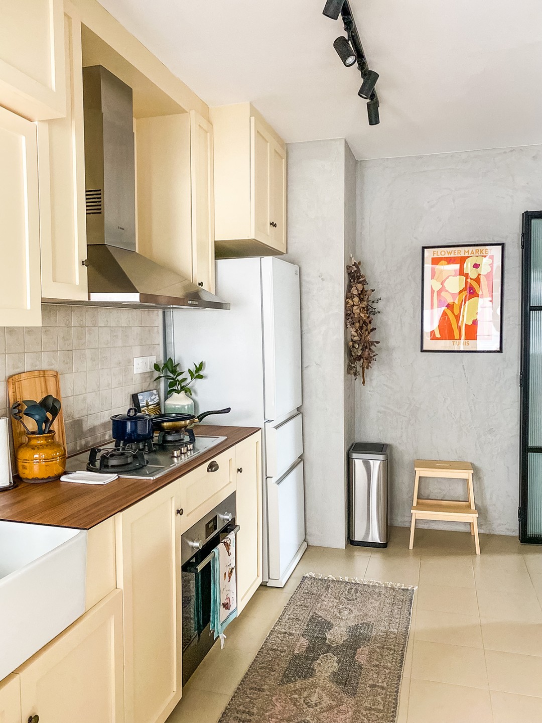 squarerooms cnbrr home fazlie corinne instagram bto flat account hdb homeowners interview singapore canberra mediterranean inspired design apartment style kitchen rustic traditional cream beige cabinets old retro charm