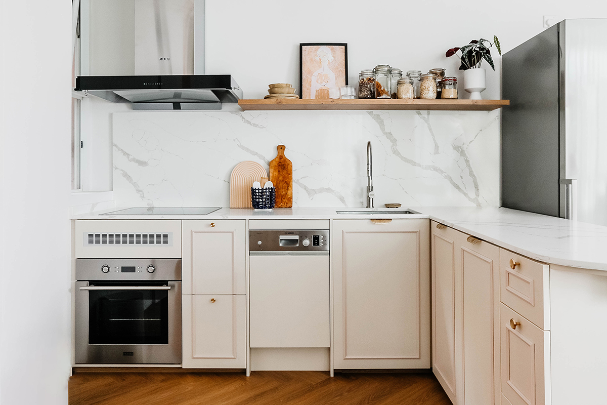 squarerooms make room singapore home styling furnishing aesthetic interiors minimalist kitchen pastel pink white cream cabinets traditional look marble backsplash