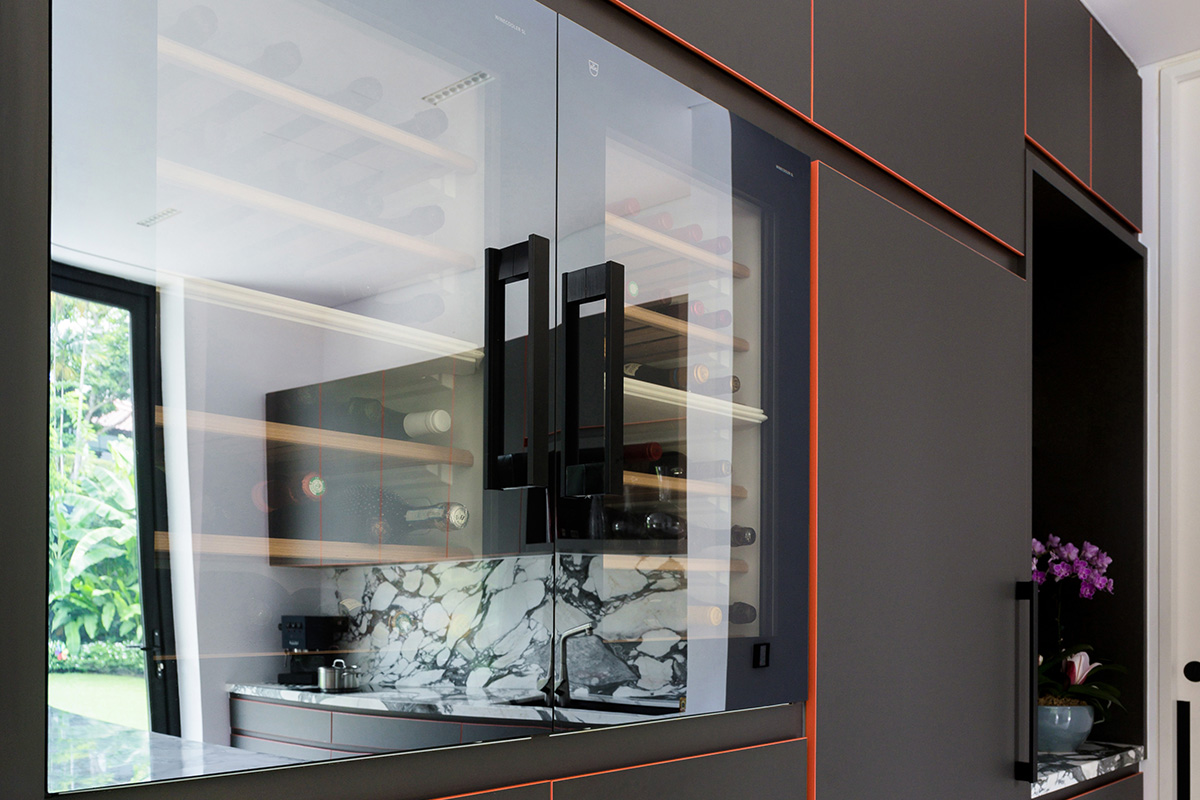 squarerooms v-zug vzug kitchen appliances homeowner dream kitchen design black and white black and orange modern contemporary wine cooler fridge