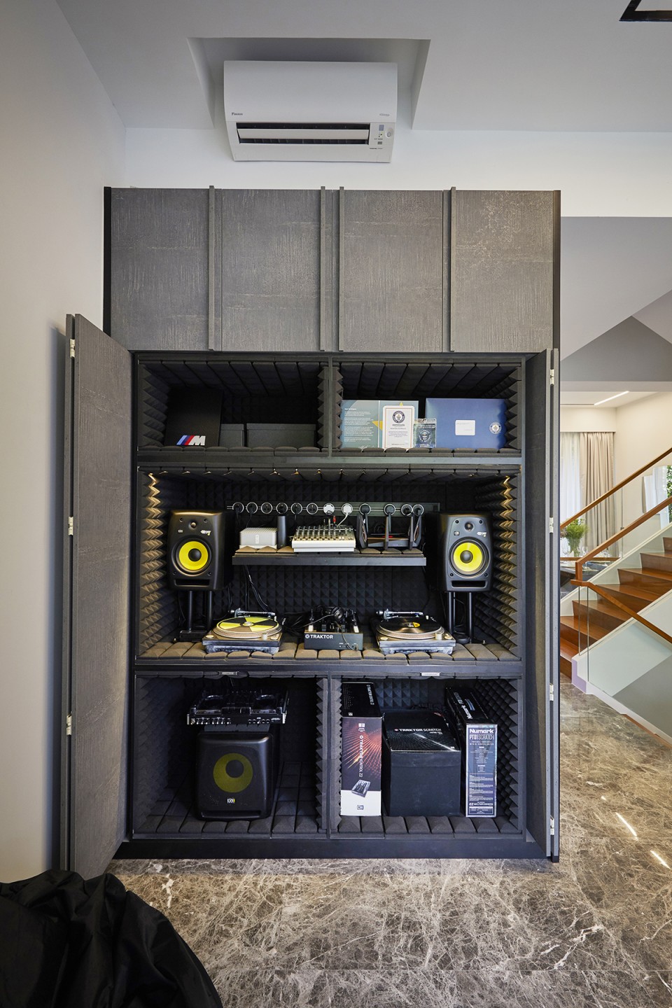 squarerooms i-chapter home design terraced house interior singapore luxury design dj booth black cupboard