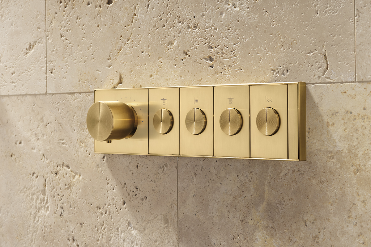 squarerooms kohler anthem statement collections luxury bathroom black gold shower fixtures fittings accessories valves temperature controls