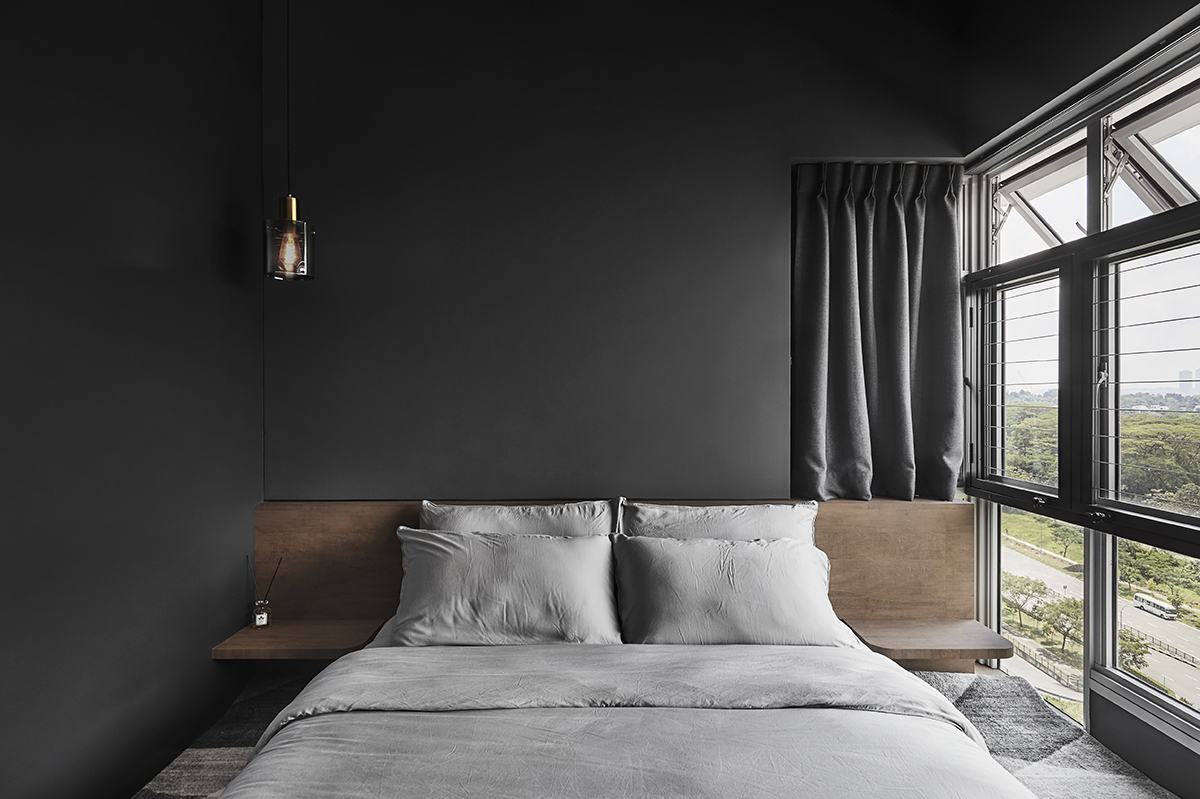 squarerooms blend by imc interior design singapore apartment renovation makeover modern contemporary style bedroom black wall dark aesthetic window