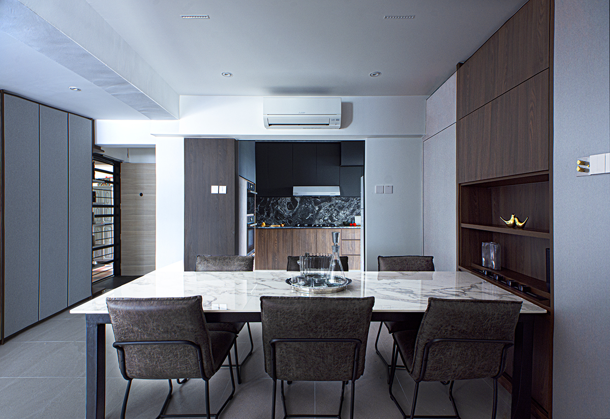 squarerooms distinctidentity home renovation 5 room hdb flat modern aesthetic feng shui layout dining room in kitchen