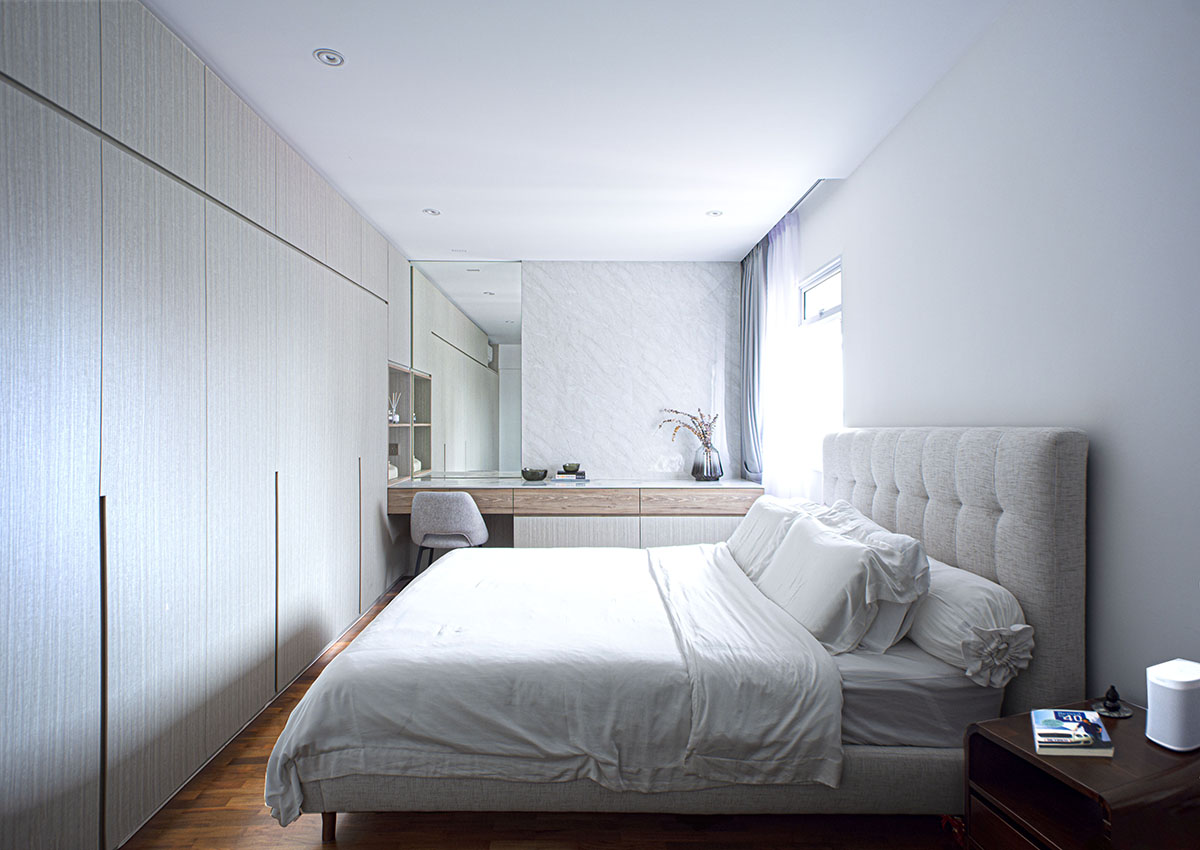 squarerooms distinctidentity home renovation 5 room hdb flat modern aesthetic feng shui layout bedroom white walls