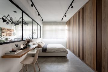 squarerooms ju design studio hougang 4 room bto flat hdb layout renovation interior design eclectic industrial loft style bedroom semi open concept internal windows study desk