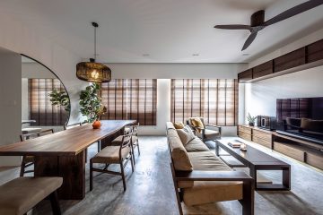 squarerooms noble interior design 4 room bto flat renovation makeover modern minimalist style wood rustic tampines apartment living room dining area furniture