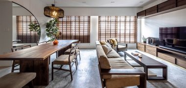 squarerooms noble interior design 4 room bto flat renovation makeover modern minimalist style wood rustic tampines apartment living room dining area furniture
