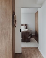 squarerooms ascend design 4 room bto flat hdb design layout home renovation minimalist warm modern muji style japanese inspired bedroom walk in wardrobe pocket door