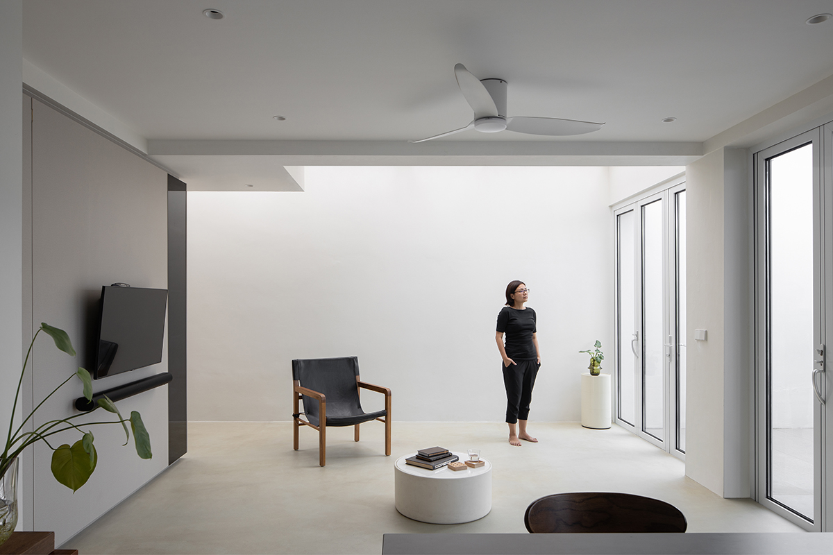 squarerooms rubiks studio penthouse condo renovation interior design project modern contemporary black and white minimalist style living entertainment room