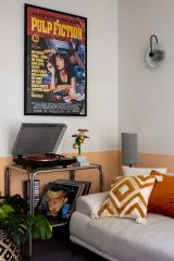 squarerooms authors interior & styling interior design home hdb 4 room bto renovation project bidadari wes anderson retro inspired style mid century modern look living room colourful orange pulp fiction poster artwork