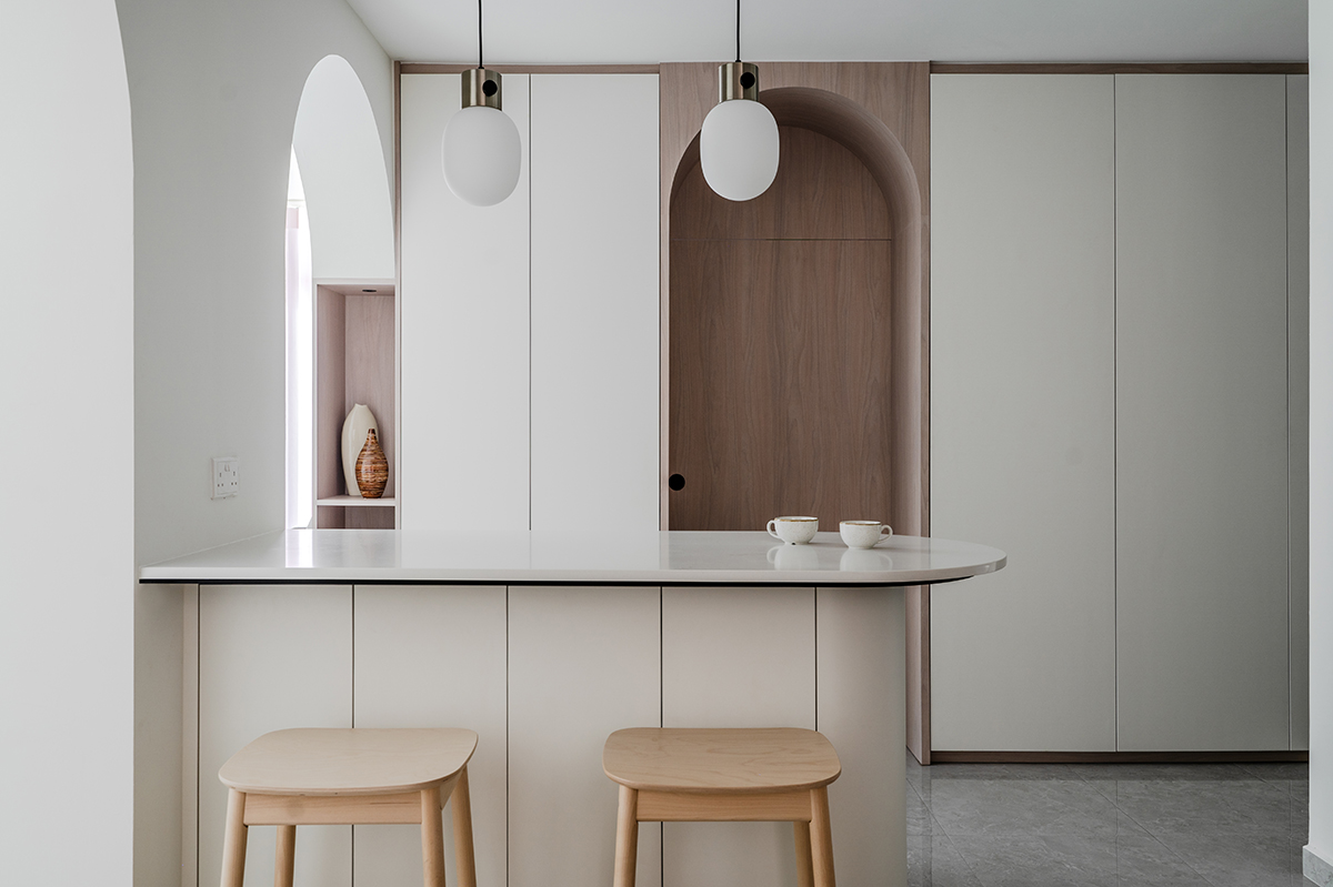 squarerooms met interior home interior renovation condominium unit condo design style scandinavian modern minimalist dry kitchen rounded curved island