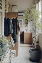 squarerooms shed studio home renovation interior design rustic style entryway open kitchen clothes jackets service yard balcony