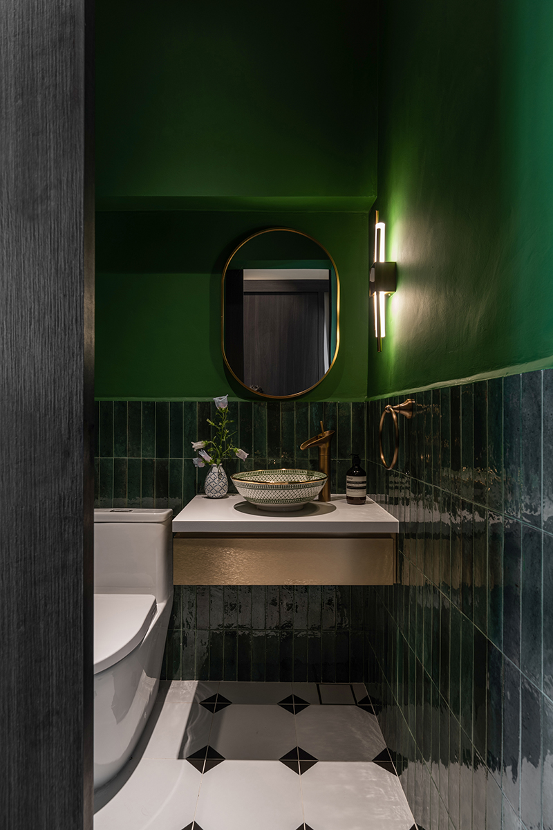 squarerooms rubiks studio home renovation interior design historical house joo chiat bathroom green and black white tiles