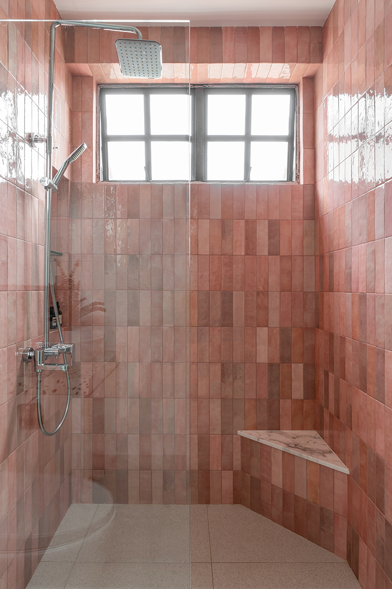 squarerooms rubiks studio home renovation interior design historical house joo chiat bathroom pink shower tiles seat