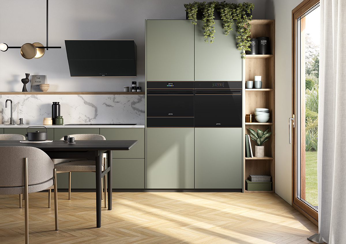 squarerooms smeg galileo oven kitchen cooking appliances sage green cabinets