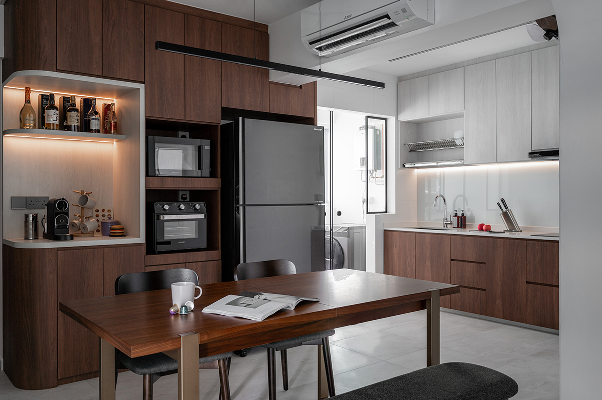 squarerooms darwin interior home renovation interior design makeover style modern aesthetic minimalist contemporary look 4 room hdb flat kitchen dining room wood open space dry wet