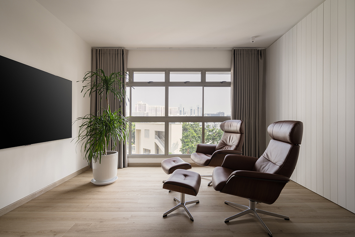squarerooms ovon design 3 room resale hdb flat interiors makeover modern minimalist style aesthetic renovation living room armchairs