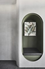 blend by imc entryway interior design green settee niche