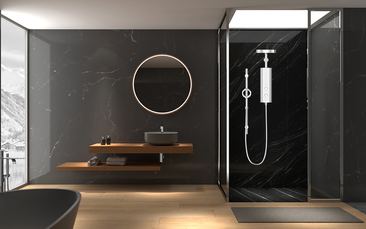 rubine p10 instant water heater rain and hand shower swiss water heater modern bathroom design render