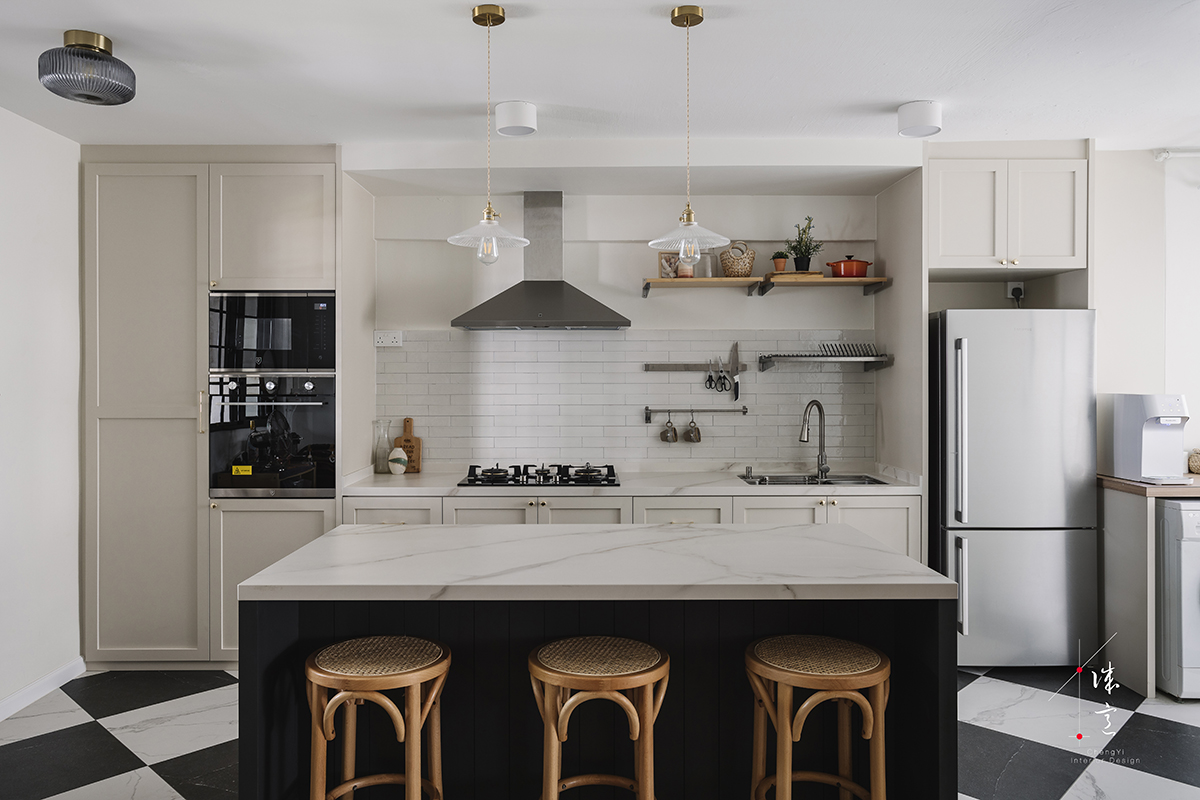 maisonette atlas family home executive hdb open concept kitchen island marble white and black luxury