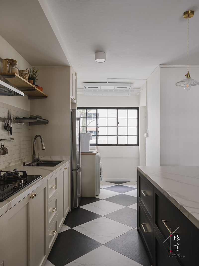 maisonette atlas family home executive hdb open concept kitchen island marble white and black luxury tiles